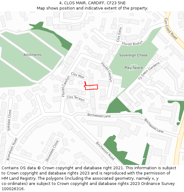 4, CLOS MAIR, CARDIFF, CF23 5NE: Location map and indicative extent of plot