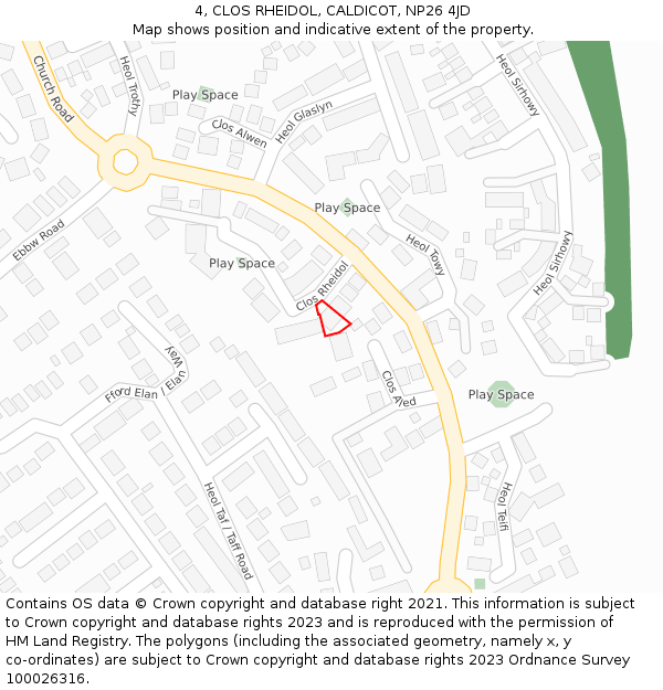 4, CLOS RHEIDOL, CALDICOT, NP26 4JD: Location map and indicative extent of plot