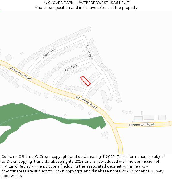 4, CLOVER PARK, HAVERFORDWEST, SA61 1UE: Location map and indicative extent of plot