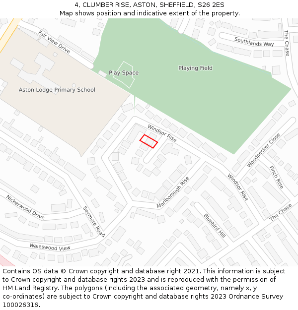 4, CLUMBER RISE, ASTON, SHEFFIELD, S26 2ES: Location map and indicative extent of plot