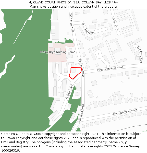 4, CLWYD COURT, RHOS ON SEA, COLWYN BAY, LL28 4AH: Location map and indicative extent of plot