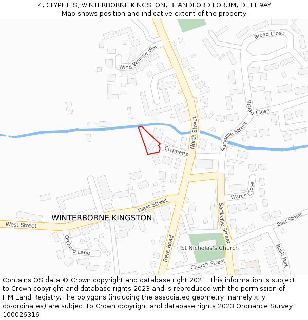 4, CLYPETTS, WINTERBORNE KINGSTON, BLANDFORD FORUM, DT11 9AY: Location map and indicative extent of plot