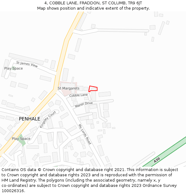 4, COBBLE LANE, FRADDON, ST COLUMB, TR9 6JT: Location map and indicative extent of plot