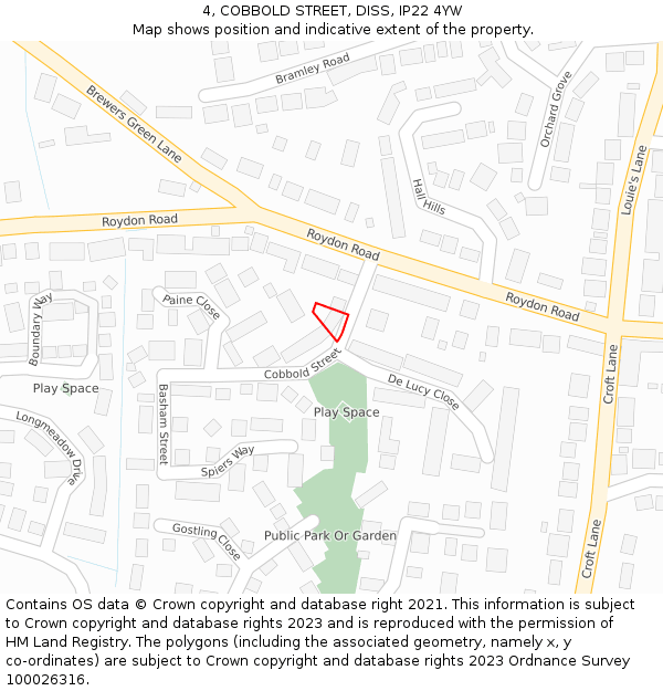 4, COBBOLD STREET, DISS, IP22 4YW: Location map and indicative extent of plot