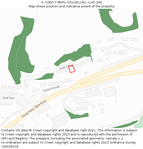 4, COED Y BRYN, DOLGELLAU, LL40 2AX: Location map and indicative extent of plot