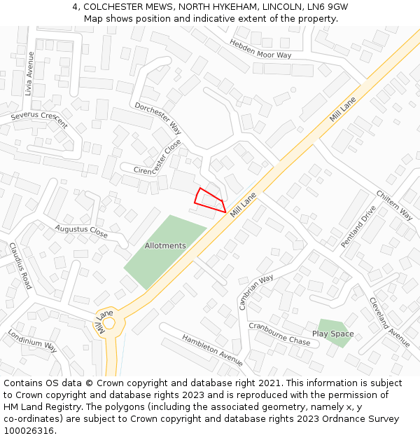 4, COLCHESTER MEWS, NORTH HYKEHAM, LINCOLN, LN6 9GW: Location map and indicative extent of plot