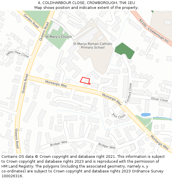 4, COLDHARBOUR CLOSE, CROWBOROUGH, TN6 1EU: Location map and indicative extent of plot