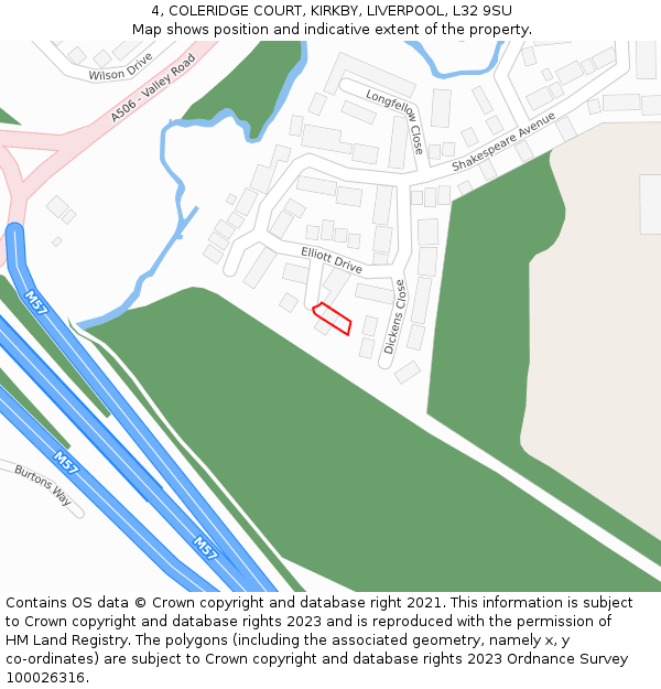 4, COLERIDGE COURT, KIRKBY, LIVERPOOL, L32 9SU: Location map and indicative extent of plot