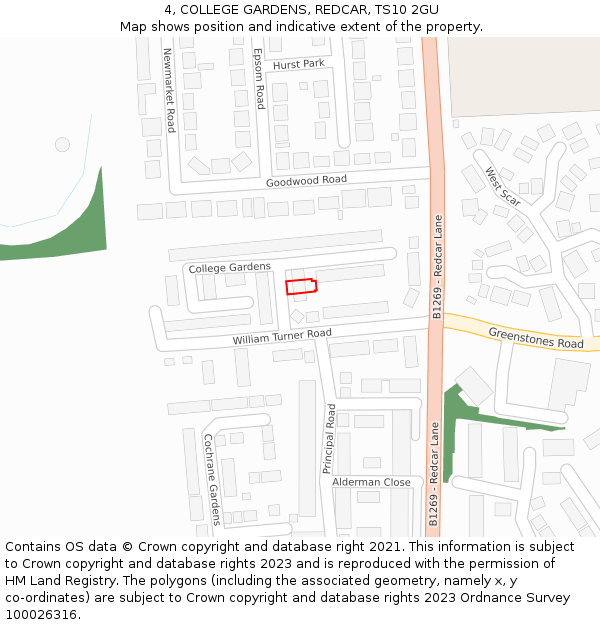 4, COLLEGE GARDENS, REDCAR, TS10 2GU: Location map and indicative extent of plot