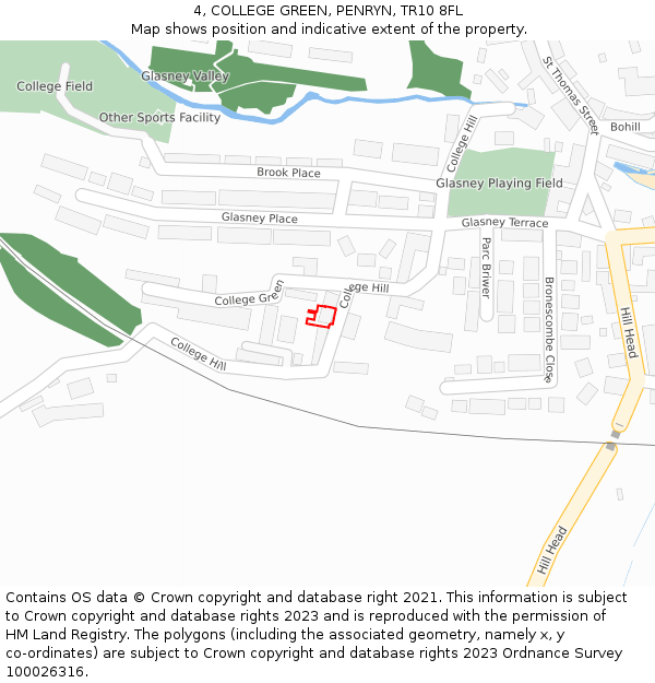 4, COLLEGE GREEN, PENRYN, TR10 8FL: Location map and indicative extent of plot