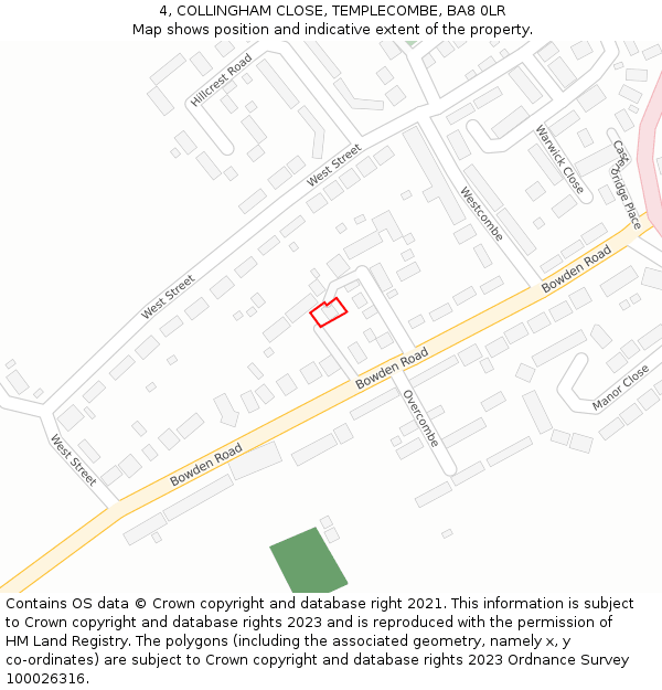 4, COLLINGHAM CLOSE, TEMPLECOMBE, BA8 0LR: Location map and indicative extent of plot