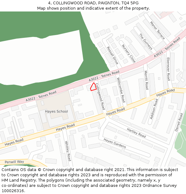4, COLLINGWOOD ROAD, PAIGNTON, TQ4 5PG: Location map and indicative extent of plot