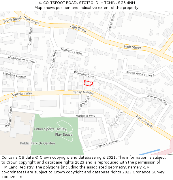 4, COLTSFOOT ROAD, STOTFOLD, HITCHIN, SG5 4NH: Location map and indicative extent of plot