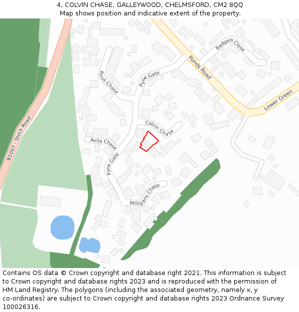 4, COLVIN CHASE, GALLEYWOOD, CHELMSFORD, CM2 8QQ: Location map and indicative extent of plot