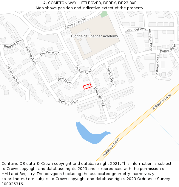 4, COMPTON WAY, LITTLEOVER, DERBY, DE23 3XF: Location map and indicative extent of plot