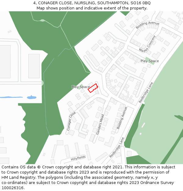 4, CONAGER CLOSE, NURSLING, SOUTHAMPTON, SO16 0BQ: Location map and indicative extent of plot