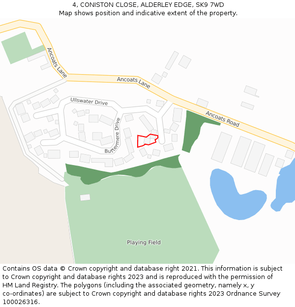 4, CONISTON CLOSE, ALDERLEY EDGE, SK9 7WD: Location map and indicative extent of plot