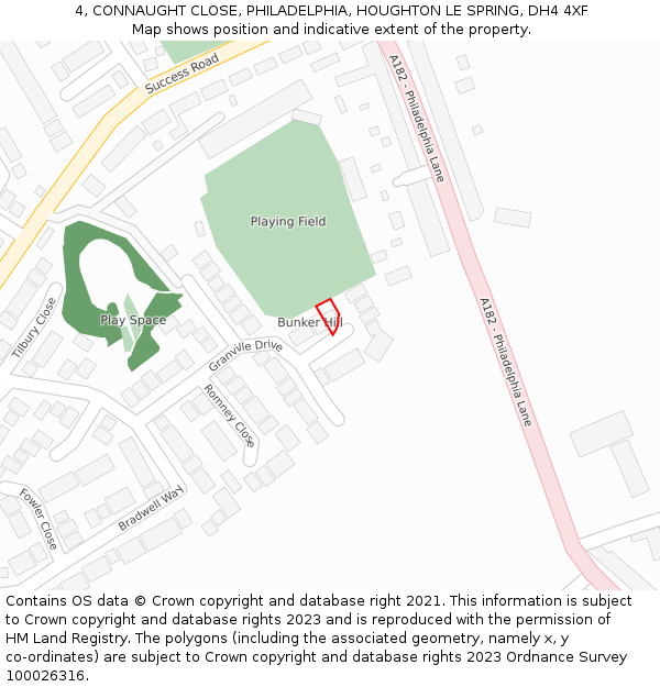 4, CONNAUGHT CLOSE, PHILADELPHIA, HOUGHTON LE SPRING, DH4 4XF: Location map and indicative extent of plot