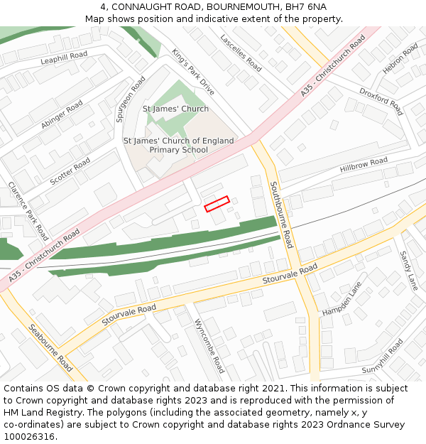 4, CONNAUGHT ROAD, BOURNEMOUTH, BH7 6NA: Location map and indicative extent of plot