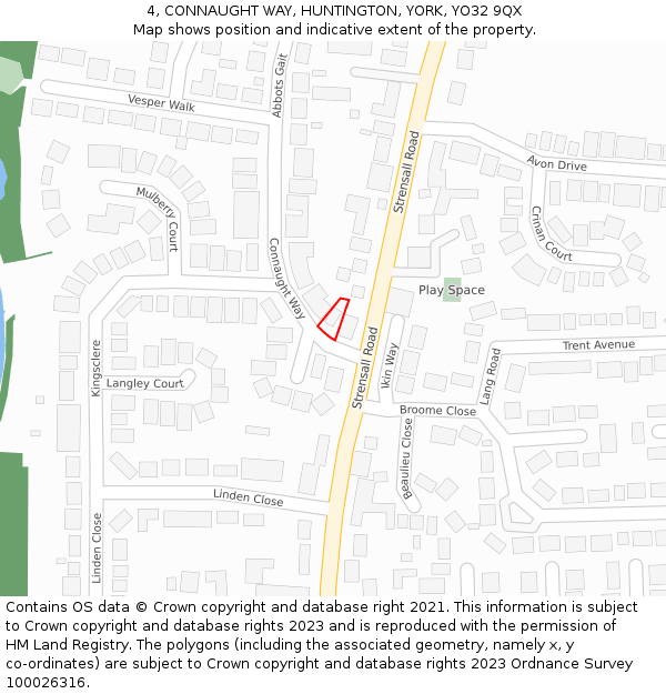 4, CONNAUGHT WAY, HUNTINGTON, YORK, YO32 9QX: Location map and indicative extent of plot