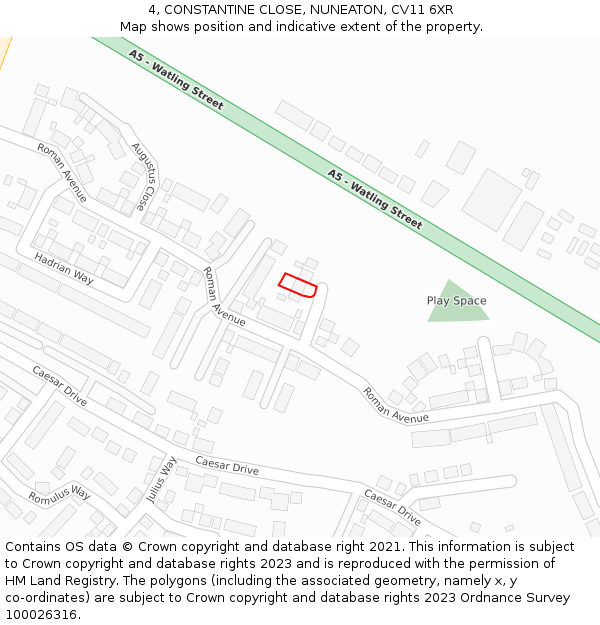 4, CONSTANTINE CLOSE, NUNEATON, CV11 6XR: Location map and indicative extent of plot