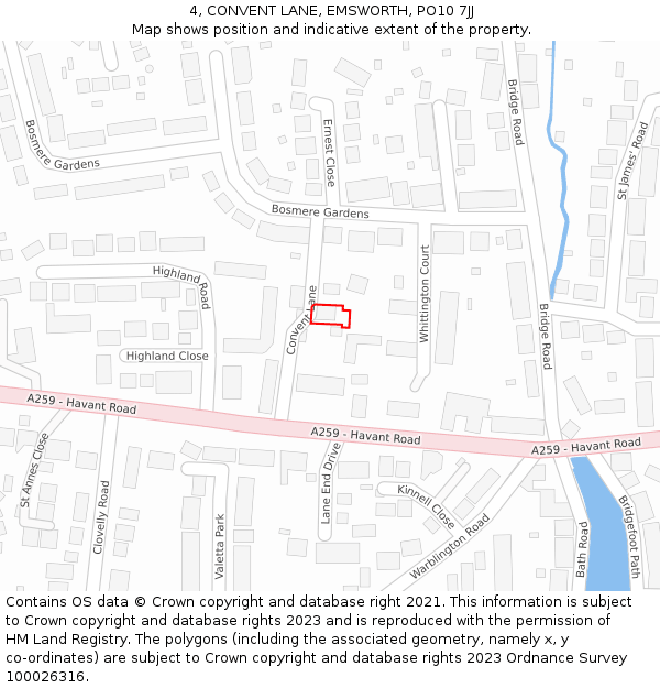 4, CONVENT LANE, EMSWORTH, PO10 7JJ: Location map and indicative extent of plot