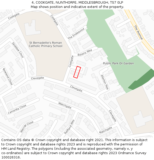 4, COOKGATE, NUNTHORPE, MIDDLESBROUGH, TS7 0LP: Location map and indicative extent of plot