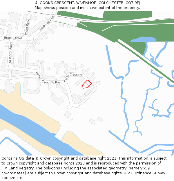 4, COOKS CRESCENT, WIVENHOE, COLCHESTER, CO7 9FJ: Location map and indicative extent of plot