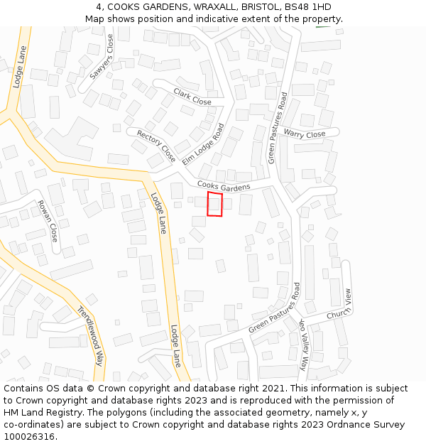 4, COOKS GARDENS, WRAXALL, BRISTOL, BS48 1HD: Location map and indicative extent of plot