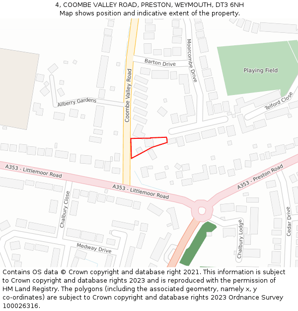 4, COOMBE VALLEY ROAD, PRESTON, WEYMOUTH, DT3 6NH: Location map and indicative extent of plot