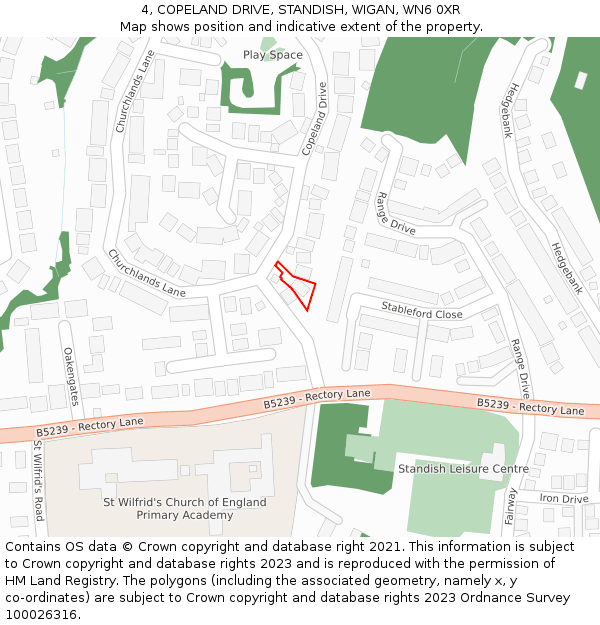 4, COPELAND DRIVE, STANDISH, WIGAN, WN6 0XR: Location map and indicative extent of plot
