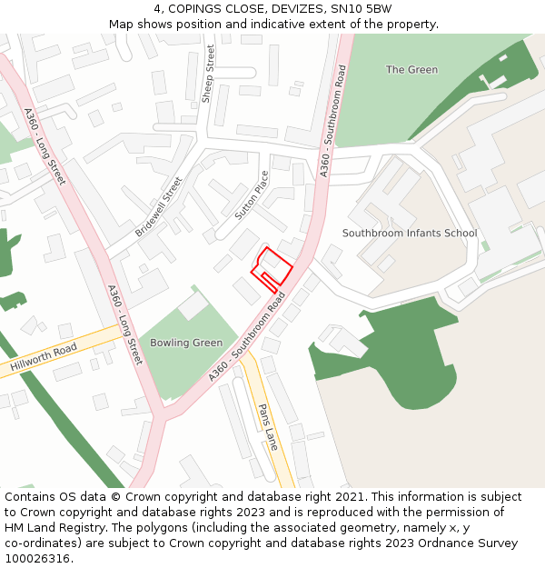 4, COPINGS CLOSE, DEVIZES, SN10 5BW: Location map and indicative extent of plot