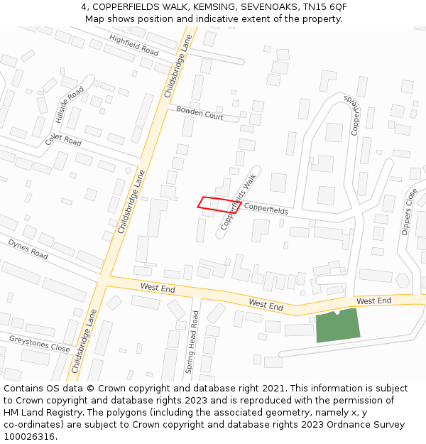 4, COPPERFIELDS WALK, KEMSING, SEVENOAKS, TN15 6QF: Location map and indicative extent of plot