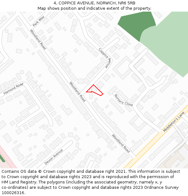 4, COPPICE AVENUE, NORWICH, NR6 5RB: Location map and indicative extent of plot