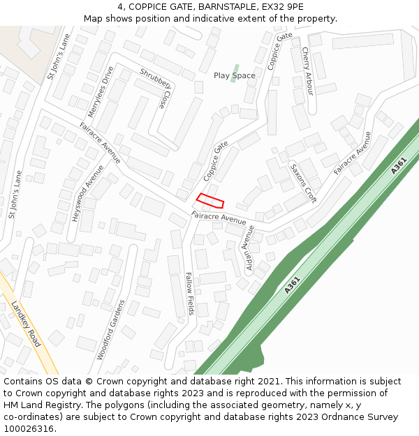 4, COPPICE GATE, BARNSTAPLE, EX32 9PE: Location map and indicative extent of plot