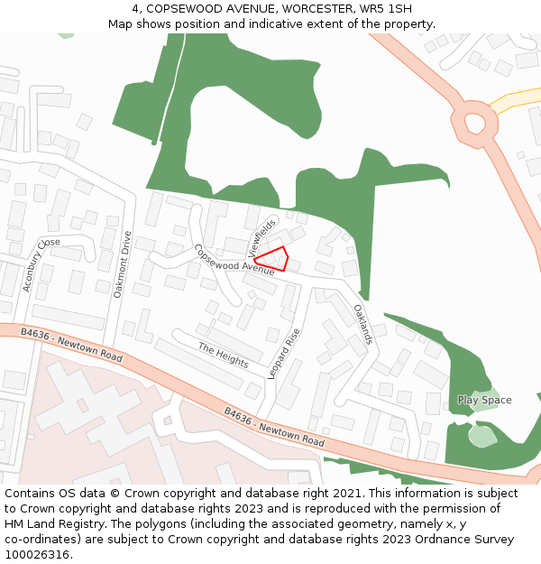 4, COPSEWOOD AVENUE, WORCESTER, WR5 1SH: Location map and indicative extent of plot