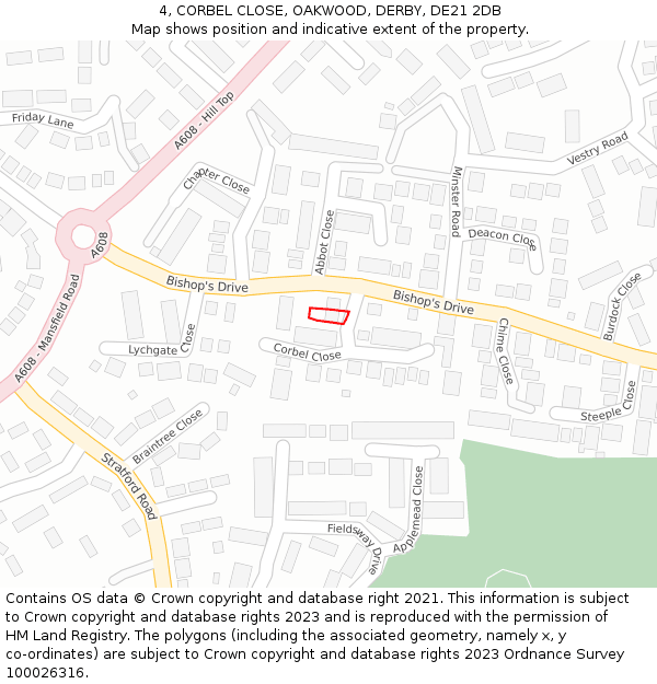 4, CORBEL CLOSE, OAKWOOD, DERBY, DE21 2DB: Location map and indicative extent of plot