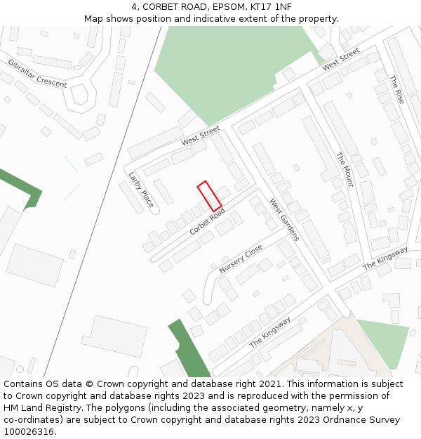 4, CORBET ROAD, EPSOM, KT17 1NF: Location map and indicative extent of plot