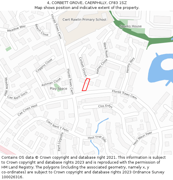 4, CORBETT GROVE, CAERPHILLY, CF83 1SZ: Location map and indicative extent of plot
