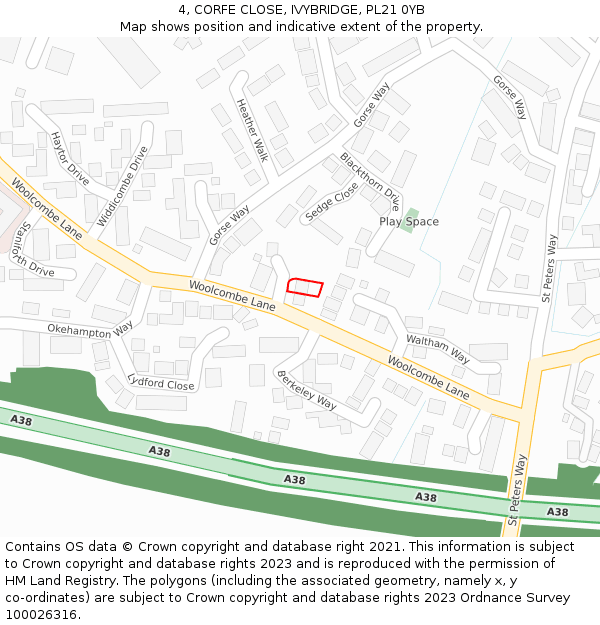 4, CORFE CLOSE, IVYBRIDGE, PL21 0YB: Location map and indicative extent of plot