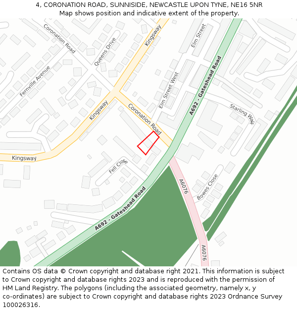 4, CORONATION ROAD, SUNNISIDE, NEWCASTLE UPON TYNE, NE16 5NR: Location map and indicative extent of plot