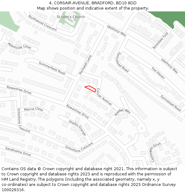 4, CORSAIR AVENUE, BRADFORD, BD10 8DD: Location map and indicative extent of plot