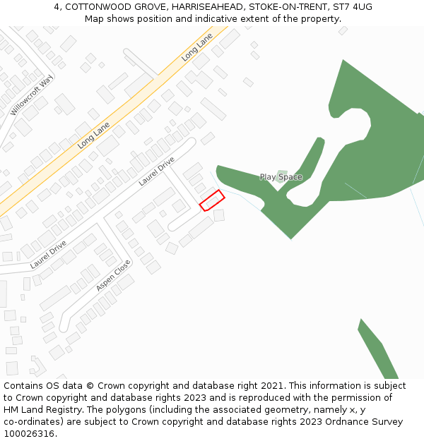 4, COTTONWOOD GROVE, HARRISEAHEAD, STOKE-ON-TRENT, ST7 4UG: Location map and indicative extent of plot
