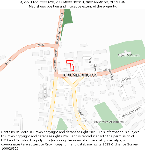 4, COULTON TERRACE, KIRK MERRINGTON, SPENNYMOOR, DL16 7HN: Location map and indicative extent of plot