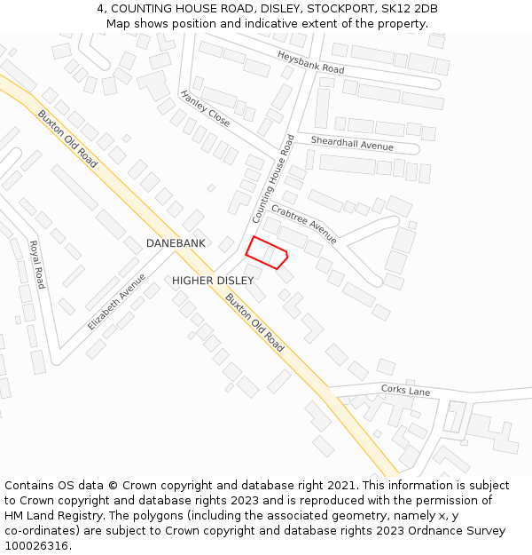 4, COUNTING HOUSE ROAD, DISLEY, STOCKPORT, SK12 2DB: Location map and indicative extent of plot