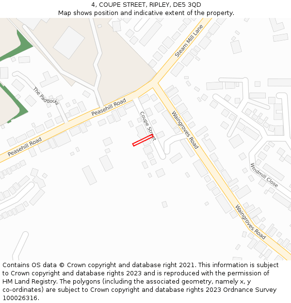 4, COUPE STREET, RIPLEY, DE5 3QD: Location map and indicative extent of plot