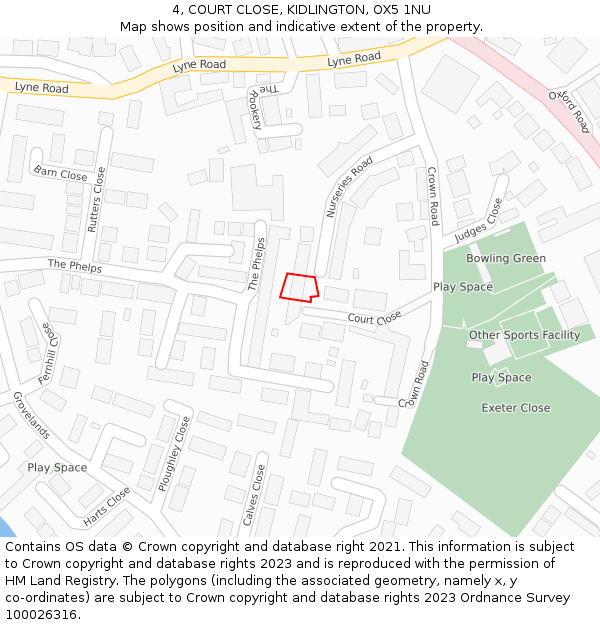 4, COURT CLOSE, KIDLINGTON, OX5 1NU: Location map and indicative extent of plot