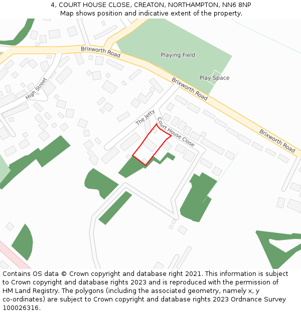 4, COURT HOUSE CLOSE, CREATON, NORTHAMPTON, NN6 8NP: Location map and indicative extent of plot