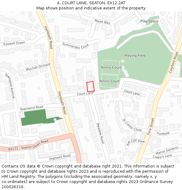 4, COURT LANE, SEATON, EX12 2AT: Location map and indicative extent of plot