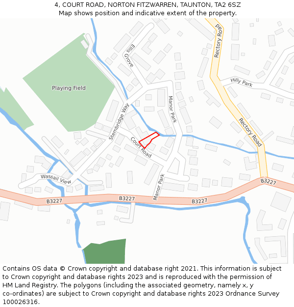 4, COURT ROAD, NORTON FITZWARREN, TAUNTON, TA2 6SZ: Location map and indicative extent of plot